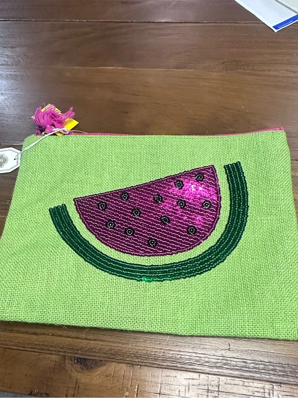 Mud Pie Tropical Dazzle Watermelon Sequin‎ Zip Pouch Clutch Cosmetic Bag NWT